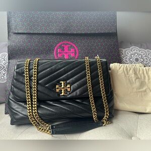 Brand New Tory Burch Black Kira Chevron Shoulder Bag